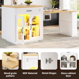 Extendable Kitchen Island with App-Controlled RGB Lighting, Versatile Storage Cabinet with Adjustable Shelf, 126-196L x 59W x 94H cm, White - Aosom UK - thumbnail 4