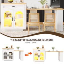 Extendable Kitchen Island with App-Controlled RGB Lighting, Versatile Storage Cabinet with Adjustable Shelf, 126-196L x 59W x 94H cm, White - Aosom UK - thumbnail 5