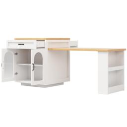 Extendable Kitchen Island with App-Controlled RGB Lighting, Versatile Storage Cabinet with Adjustable Shelf, 126-196L x 59W x 94H cm, White - Aosom UK - thumbnail 2