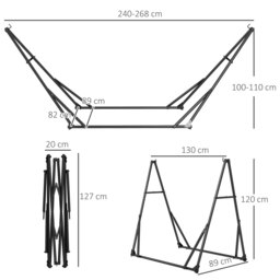 Outsunny Foldable Hammock Stand, Portable Hammock with Metal Frame, 2 in 1 Hammock Net Stand, Hammock Chair Stand, Load Capacity 120kg - thumbnail 3