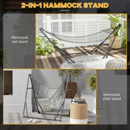 Outsunny Foldable Hammock Stand, Portable Hammock with Metal Frame, 2 in 1 Hammock Net Stand, Hammock Chair Stand, Load Capacity 120kg - thumbnail 4
