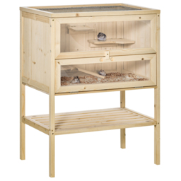 Pawhut 3 Tiers Wooden Hamster Cage Fir Wood Mouse Guinea Rodent Mice House Pet Play Small Animals 60L×40W×80H cm - thumbnail 1
