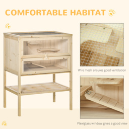 Pawhut 3 Tiers Wooden Hamster Cage Fir Wood Mouse Guinea Rodent Mice House Pet Play Small Animals 60L×40W×80H cm - thumbnail 6