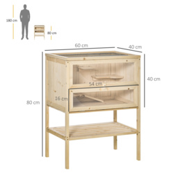 Pawhut 3 Tiers Wooden Hamster Cage Fir Wood Mouse Guinea Rodent Mice House Pet Play Small Animals 60L×40W×80H cm - thumbnail 3