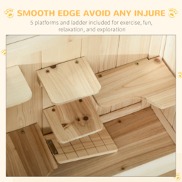 Pawhut 3 Tiers Wooden Hamster Cage Fir Wood Mouse Guinea Rodent Mice House Pet Play Small Animals 60L×40W×80H cm - thumbnail 4