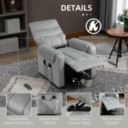 HOMCOM Vibration Massage Rise and Recliner Chair, Electric Power Lift Recliner with Remote Control and Side Pocket, Grey - thumbnail 7