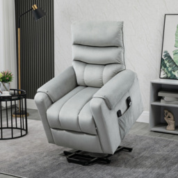 HOMCOM Vibration Massage Rise and Recliner Chair, Electric Power Lift Recliner with Remote Control and Side Pocket, Grey - thumbnail 2