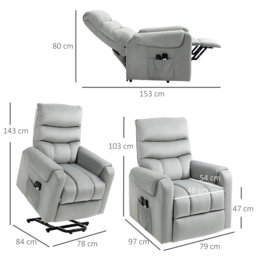 HOMCOM Vibration Massage Rise and Recliner Chair, Electric Power Lift Recliner with Remote Control and Side Pocket, Grey - thumbnail 3