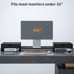 HOMCOM Dual Monitor Stand Riser with 2 Drawers, Adjustable Length and Angle, 116cm Monitor Riser for Laptop, Computer, PC, Small Printer, Black - thumbnail 7