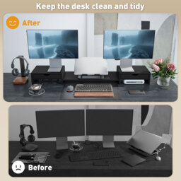 HOMCOM Dual Monitor Stand Riser with 2 Drawers, Adjustable Length and Angle, 116cm Monitor Riser for Laptop, Computer, PC, Small Printer, Black - thumbnail 5