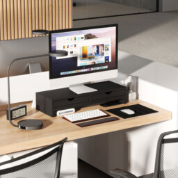 HOMCOM Dual Monitor Stand Riser with 2 Drawers, Adjustable Length and Angle, 116cm Monitor Riser for Laptop, Computer, PC, Small Printer, Black - thumbnail 9