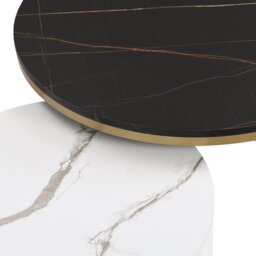 Elegant Nesting Coffee Table Set, Marble Look with Gold Decor, Side Tables for Living Room with Drawers, 70x70x45 cm + 50x50x40 cm, Black - Aosom.UK - thumbnail 6