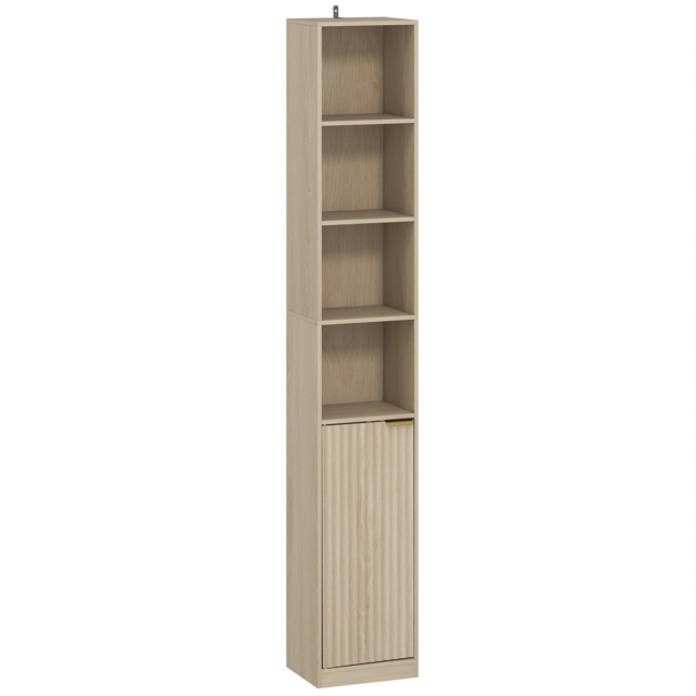 HOMCOM Bookcase Adjustable Shelf Bookshelf Anti-Tip Hardware 6-Tier Storage Cabinet Oak Wood Effect - image 1