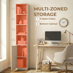 HOMCOM Bookcase Adjustable Shelf Bookshelf Anti-Tip Hardware 6-Tier Storage Cabinet Oak Wood Effect - thumbnail 4
