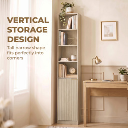 HOMCOM Bookcase Adjustable Shelf Bookshelf Anti-Tip Hardware 6-Tier Storage Cabinet Oak Wood Effect - thumbnail 5