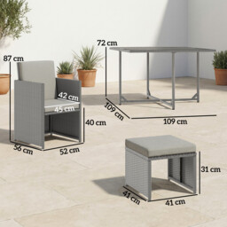 Outsunny 9 Piece Rattan Cube Garden Furniture Dining Set with Armchairs, Footstools and Glass-Top Table, Light Grey - thumbnail 3