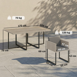 Outsunny 7 Piece Rattan Garden Furniture Set, Garden Dining Set with Wood-Plastic Table and 6 Stackable Chairs, Light Grey - thumbnail 5