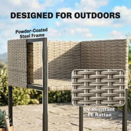 Outsunny 7 Piece Rattan Garden Furniture Set, Garden Dining Set with Wood-Plastic Table and 6 Stackable Chairs, Light Grey - thumbnail 7