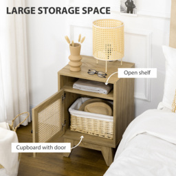 HOMCOM Chest of Drawer with 4 Rattan Drawers, Beside Table with Door, Natural - thumbnail 5