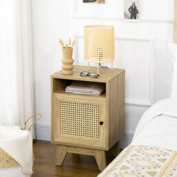 HOMCOM Chest of Drawer with 4 Rattan Drawers, Beside Table with Door, Natural - thumbnail 9