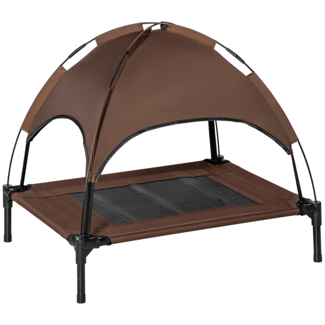 PawHut Elevated Canine Haven: Breathable Mesh Bed with UV-Shielding Canopy for Medium Pups, Coffee Hue - Aosom UK - image 1