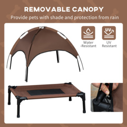 PawHut Elevated Canine Haven: Breathable Mesh Bed with UV-Shielding Canopy for Medium Pups, Coffee Hue - Aosom UK - thumbnail 6