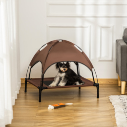 PawHut Elevated Canine Haven: Breathable Mesh Bed with UV-Shielding Canopy for Medium Pups, Coffee Hue - Aosom UK - thumbnail 2