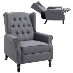 HOMCOM Recliner Armchair for Living Room, Wingback Chair with Button Tufted Back and Footrest, Light Grey - Aosom UK