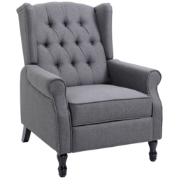 HOMCOM Recliner Armchair for Living Room, Wingback Chair with Button Tufted Back and Footrest, Light Grey - Aosom UK - thumbnail 1