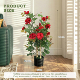 HOMCOM 90cm Artificial Rose Tree Set of 2, Decorative Fake Plant with 344 Silk Leaves 17 Flowers for Outdoor Indoor Decor, Red - thumbnail 3