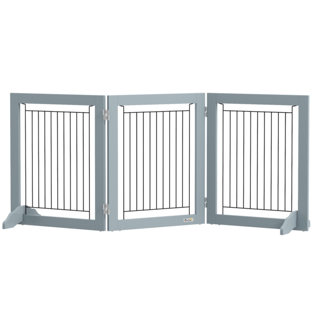 PawHut Foldable Pet Gate, with Three Panels & Two Support Feet - Grey - image 1