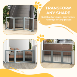 PawHut Foldable Pet Gate, with Three Panels & Two Support Feet - Grey - thumbnail 4