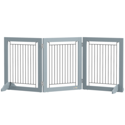 PawHut Foldable Pet Gate, with Three Panels & Two Support Feet - Grey - thumbnail 1