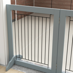 PawHut Foldable Pet Gate, with Three Panels & Two Support Feet - Grey - thumbnail 8