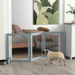 PawHut Foldable Pet Gate, with Three Panels & Two Support Feet - Grey - thumbnail 2