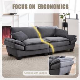 Oversized Two-Seater Sofa with Modern Deep-Seated Modular Design, Comfortable Daybed with Ergonomic Curves, 224L x 81W x 81H cm, Dark Gray - Aosom UK - thumbnail 6