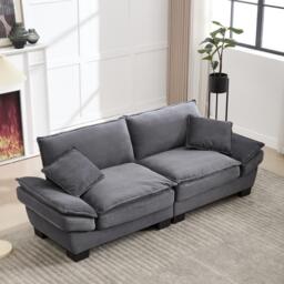 Oversized Two-Seater Sofa with Modern Deep-Seated Modular Design, Comfortable Daybed with Ergonomic Curves, 224L x 81W x 81H cm, Dark Gray - Aosom UK