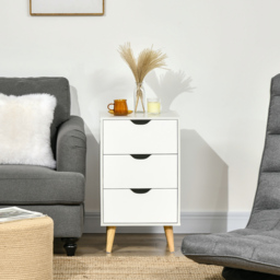 HOMCOM Bedroom Chest of Drawers, 3-Drawer Storage Unit with Wood Legs and Cut-out Handles, White - thumbnail 7