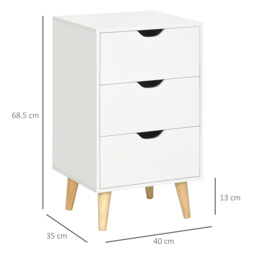 HOMCOM Bedroom Chest of Drawers, 3-Drawer Storage Unit with Wood Legs and Cut-out Handles, White - thumbnail 3