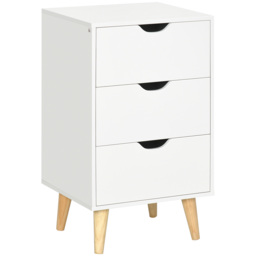 HOMCOM Bedroom Chest of Drawers, 3-Drawer Storage Unit with Wood Legs and Cut-out Handles, White - thumbnail 1