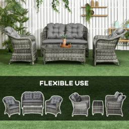 Outsunny 4 Pieces PE Rattan Wicker Sofa Set Outdoor Conservatory Furniture Lawn Patio Coffee Table w/ Cushion, Grey - Aosom UK - thumbnail 7