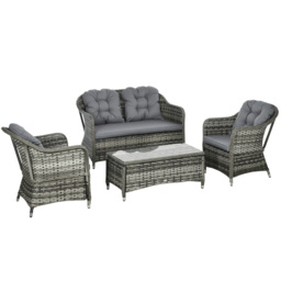 Outsunny 4 Pieces PE Rattan Wicker Sofa Set Outdoor Conservatory Furniture Lawn Patio Coffee Table w/ Cushion, Grey - Aosom UK