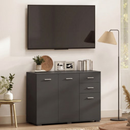 HOMCOM Sideboard, Modern Storage Cabinet with 2 Drawers, 3 Doors and Adjustable Shelves, Black - thumbnail 7