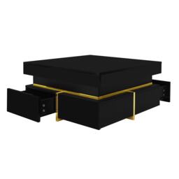 High-Gloss Coffee Table with Accents, Drawers and Practical Storage, Side Table Ideal for Modern Elegance, 70L x 70W x 35.5H cm, Black - Aosom UK - thumbnail 9