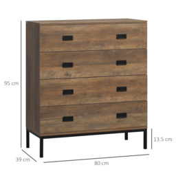 HOMCOM Chest of Drawers, 4-Drawer Storage Organiser Unit with Metal Frame for Bedroom, Living Room, Brown - thumbnail 3