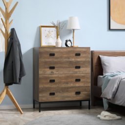 HOMCOM Chest of Drawers, 4-Drawer Storage Organiser Unit with Metal Frame for Bedroom, Living Room, Brown - thumbnail 2