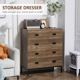 HOMCOM Chest of Drawers, 4-Drawer Storage Organiser Unit with Metal Frame for Bedroom, Living Room, Brown - thumbnail 4