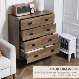 HOMCOM Chest of Drawers, 4-Drawer Storage Organiser Unit with Metal Frame for Bedroom, Living Room, Brown - thumbnail 5