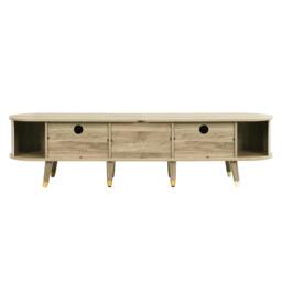 Modern TV Cabinet with Sliding Door, Large Multifunctional Storage, TV Stand with Open Shelves, Drawers, 175L x 38W x 45H cm, Natural - Aosom UK - thumbnail 9