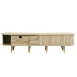 Modern TV Cabinet with Sliding Door, Large Multifunctional Storage, TV Stand with Open Shelves, Drawers, 175L x 38W x 45H cm, Natural - Aosom UK - thumbnail 8